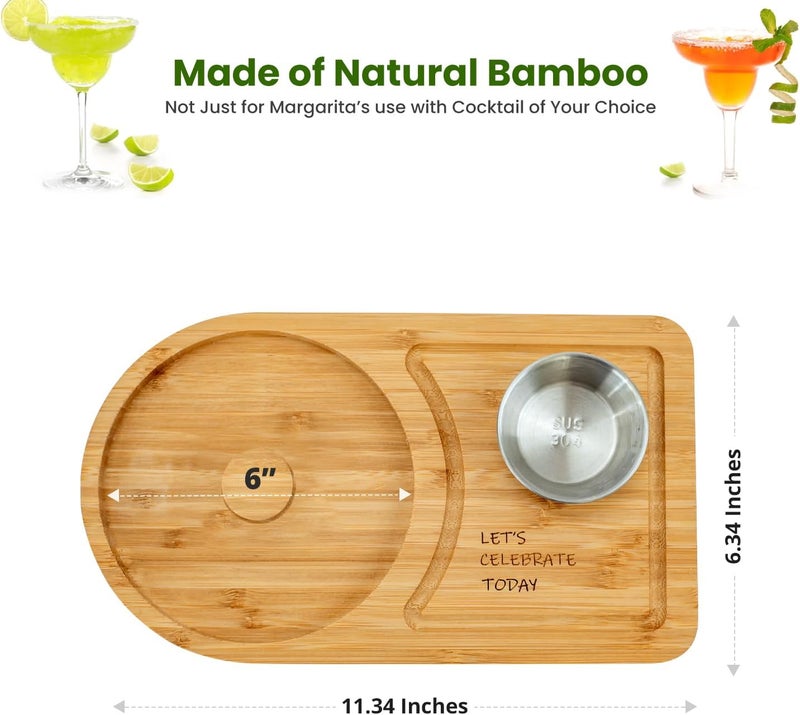 Sunnij's Kitchen Essentials Margarita Salt Rimmer Set for up to 6" Rims - Bamboo 'Let's Celebrate Today' Wood Margarita Rimmer Set w/Bowl & Room for Margarita Accessories- Margarita Sugar Rimmer for Cocktails - Image 4