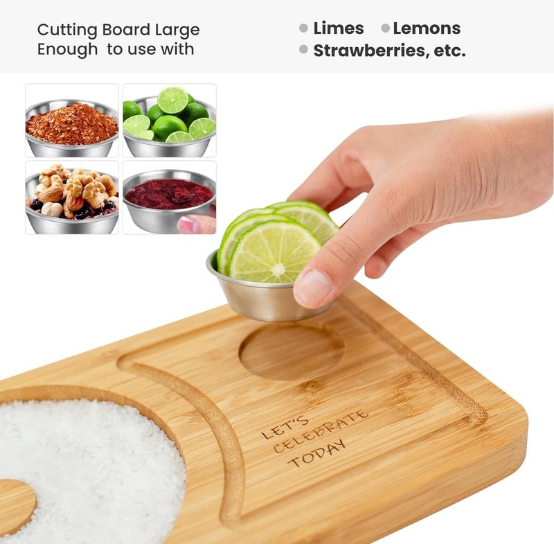 Sunnij's Kitchen Essentials Margarita Salt Rimmer Set for up to 6" Rims - Bamboo 'Let's Celebrate Today' Wood Margarita Rimmer Set w/Bowl & Room for Margarita Accessories- Margarita Sugar Rimmer for Cocktails - Image 2