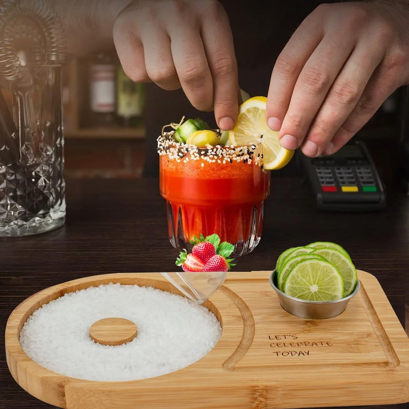Sunnij's Kitchen Essentials Margarita Salt Rimmer Set for up to 6" Rims - Bamboo 'Let's Celebrate Today' Wood Margarita Rimmer Set w/Bowl & Room for Margarita Accessories- Margarita Sugar Rimmer for Cocktails - Image 5