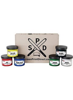 Screen Print Direct Screen Printing Ink Set Rapid Cure6 Color Plastisol Ink For Screen Printing Fabric Low Temperature Curing 8 Oz. Plastisol Ink By Screen Print Direct Inks For Silk Screens And Mesh  - Image 1