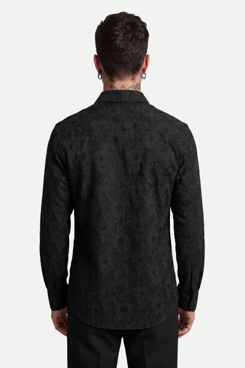 SNITCH Black Floral Long Sleeve Slim Fit Shirt