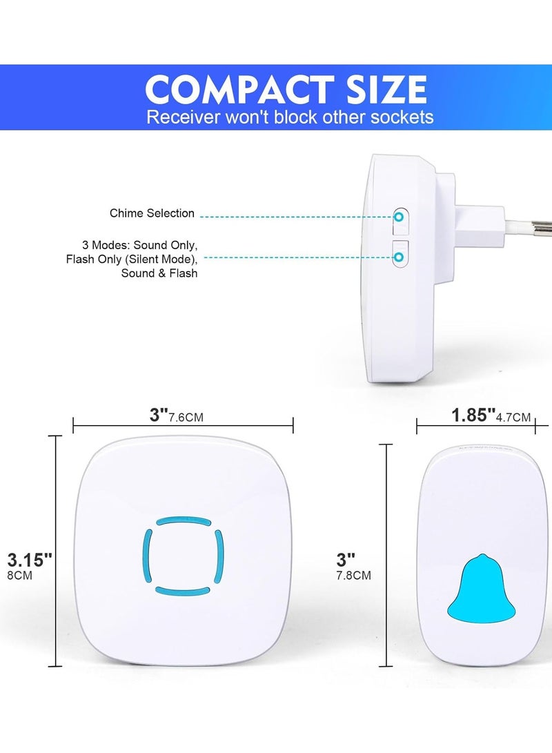 Wireless Doorbell, Waterproof Wireless Doorbell Kit With 36 Bells And AdjUStable Volume; With Sound And Led Home Door Bell Chime - Image 4