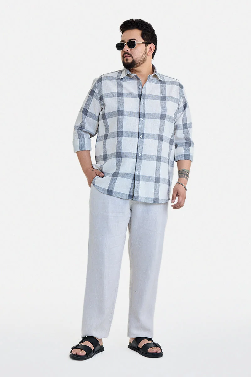 سنيتش Grey Checkered Long Sleeve Regular Fit Plus Size Shirt