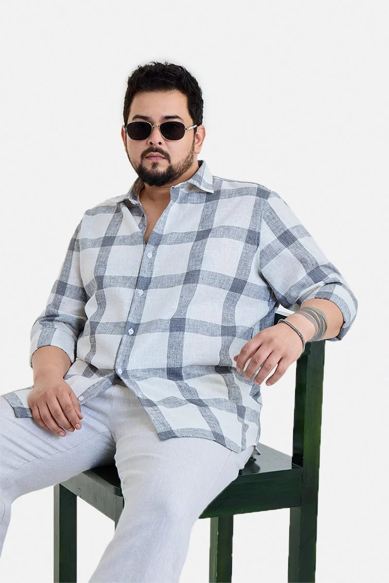 سنيتش Grey Checkered Long Sleeve Regular Fit Plus Size Shirt