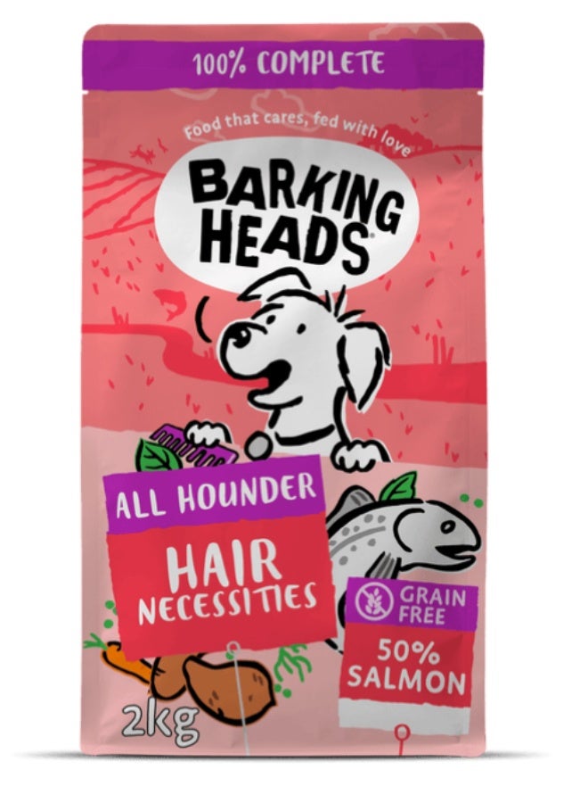 Barking Heads Complete Dry Dog Food - Adult All Hounder Hair Necessities Salmon  2 KG - Natural Grain Free Hypoallergenic for Skin & Coat - Vet Approved - Image 1