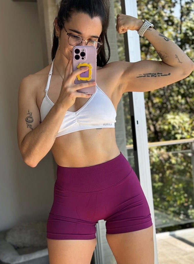 AUROLA Influence Collection Workout Shorts for Women,No Roll Up Squat Proof New Scrunch Seamless Compression Gym Short, Magenta, L - Image 2