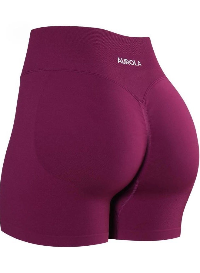 AUROLA Influence Collection Workout Shorts for Women,No Roll Up Squat Proof New Scrunch Seamless Compression Gym Short, Magenta, L - Image 1