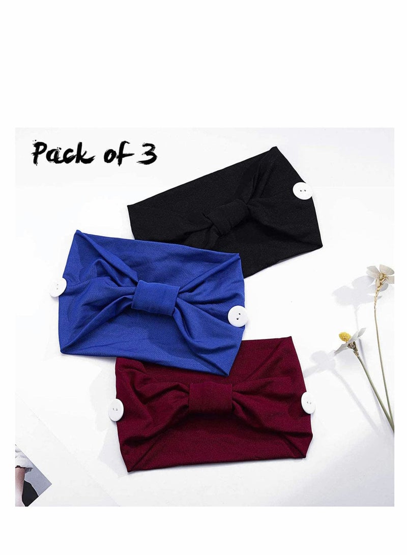 Nariele Headband With ons Yoga Knotted Head Wraps Ear Protection Holder Elastic Cotton Hair Band Non-Slip Headbands Knitted Hairband Breathable Sweatband Sports Wrap (3 PCS) - Image 3