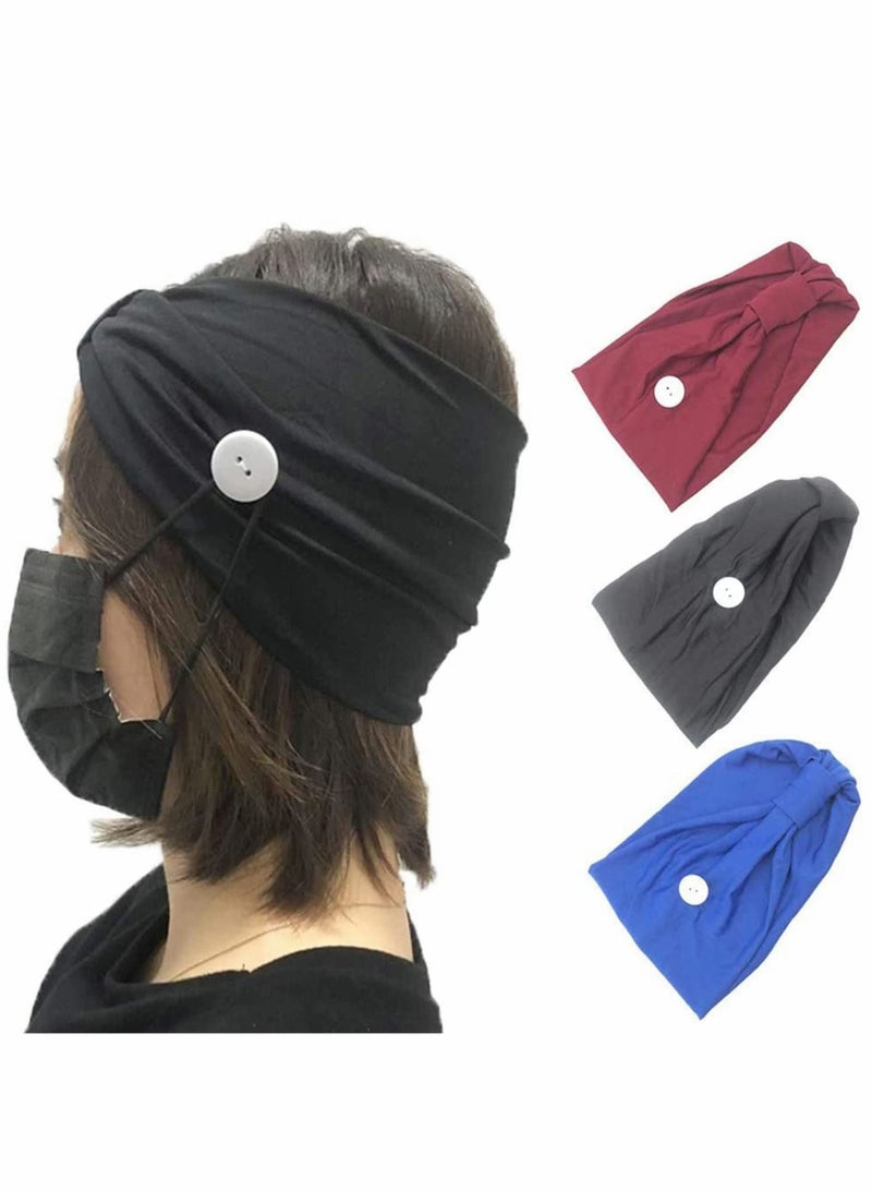 Nariele Headband With ons Yoga Knotted Head Wraps Ear Protection Holder Elastic Cotton Hair Band Non-Slip Headbands Knitted Hairband Breathable Sweatband Sports Wrap (3 PCS) - Image 1