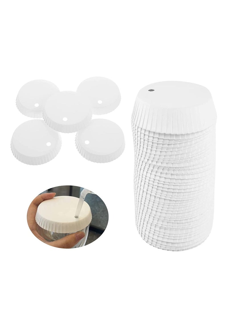 SYOSI Disposable Paper Cup Lids with Straw Hole Vent Hole, Universal Cup Cover Accessories with 7mm Straw Hole, Recycled Paper Drinking Cup Lids Covers Perfect for Hotel Coffee Bar, 100pcs 7.5 * 7.5cm - Image 1