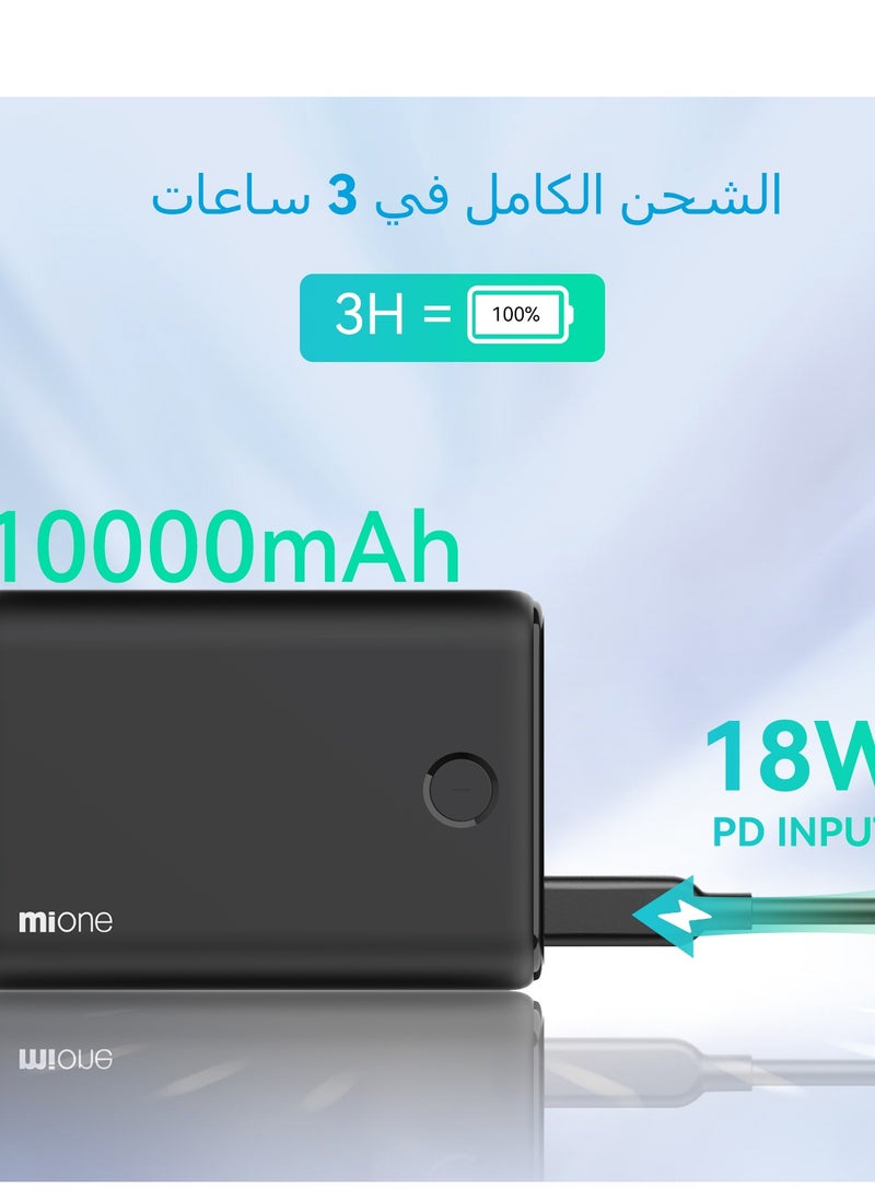 10000mAh Fast Charging Power Bank Portable Charger PD 3.0 USB-A USB-C Output Black