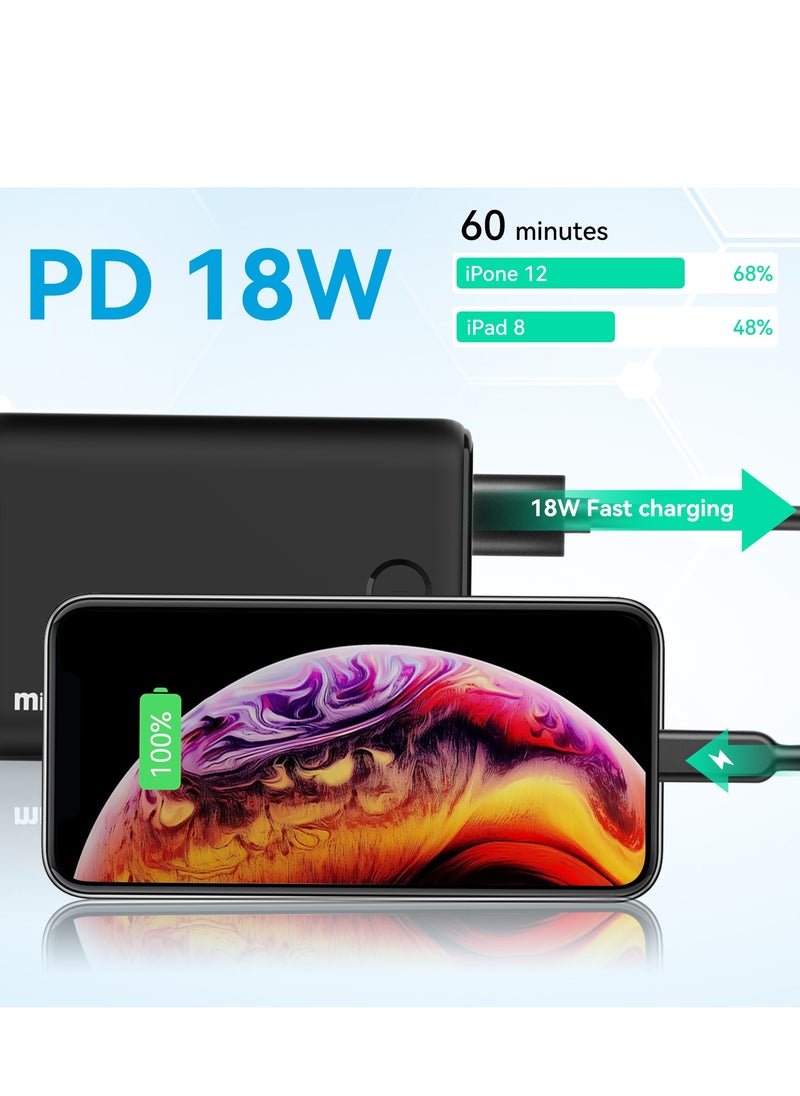 10000mAh Fast Charging Power Bank Portable Charger PD 3.0 USB-A USB-C Output Black