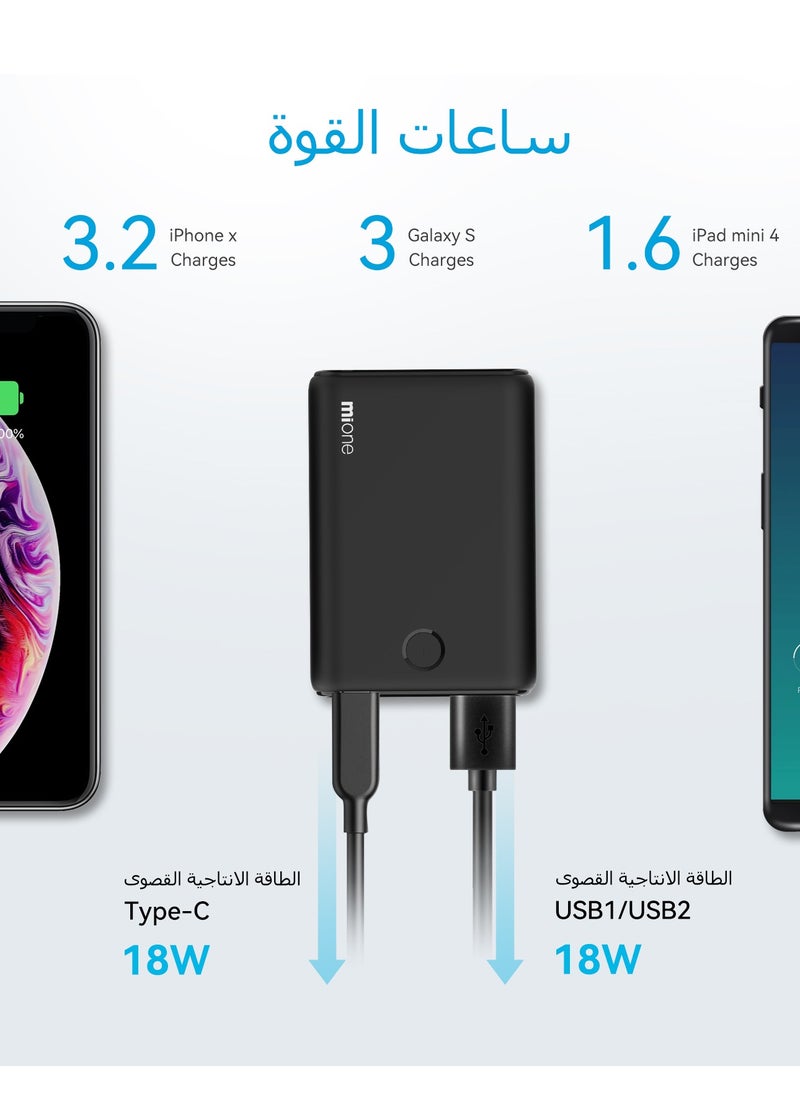 10000mAh Fast Charging Power Bank Portable Charger PD 3.0 USB-A USB-C Output Black