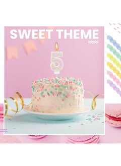 Mtlee MTLEE Number 5 Birthday Candle Macaron Pastel Glitter 3D Number Candle with 12 Pcs Rainbow Spiral Candles in Holders for Girl Boy Cake Topper Wedding Anniversary Sweet Theme Party Decoration  - Image 5