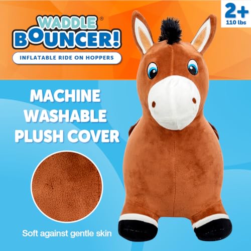 Waddle Inflatable Animal Hopper Kids Toddler Toys Bouncy Animal Hopper Hopping Plush Toy Indoor and Outdoor Pump Included Riding Toys for Boys and Girls Ages 2 and Up - Image 5