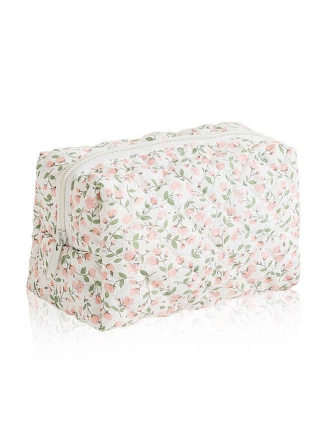 TecoKart¬Æ Makeup Pouch Bag for Women, Floral Print Compact Toiletry Case for Travel, Pink Make Up Pouches, Zippered Cosmetic Organizer - 16√ó9√ó10cm - Image 1