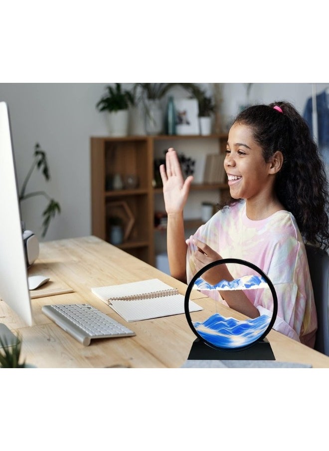هابي هوم لوحة فنية رملية متحركة، ساعة رملية ثلاثية الأبعاد، منظر رملي لأعماق البحار، لوحة فنية رملية متحركة، إطار رملي دائري، ديكور رملي ملون ثلاثي الأبعاد، سطح مكتب مريح للمكتب المنزلي (7 بوصات، أزرق)  - Image 5