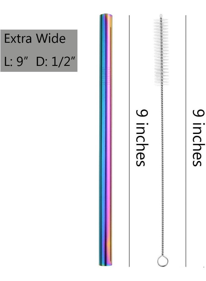 ALINK 6-Pack Stainless Steel Metal Boba Straws, Extra Wide Colored Reusable Smoothie Straws with Cleaning Brush & Carrying Case - Image 3