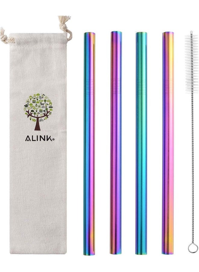 ALINK 6-Pack Stainless Steel Metal Boba Straws, Extra Wide Colored Reusable Smoothie Straws with Cleaning Brush & Carrying Case - Image 2