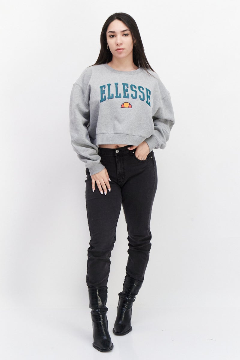 Ellesse Women Round Neck Brand Logo Long Sleeve Sweatshirts, Grey - Image 4