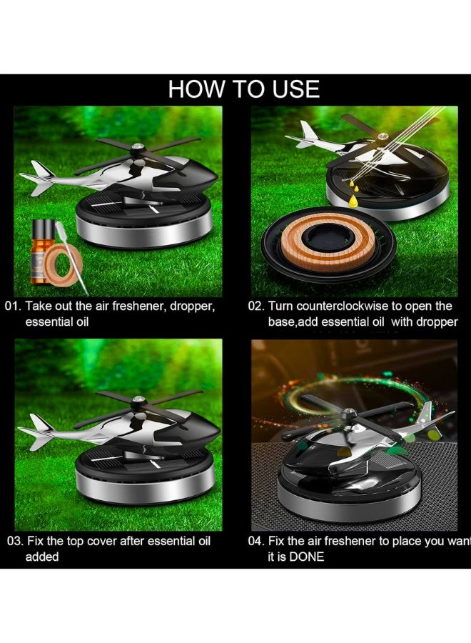 Chase Up Car Air Freshener, Helicopter Solar Energy Rotating Aromatherapy Aviation Al Alloy Diffuser, Interior Decoration Accessories Diffuser for Car and Home (Silver) - Image 3