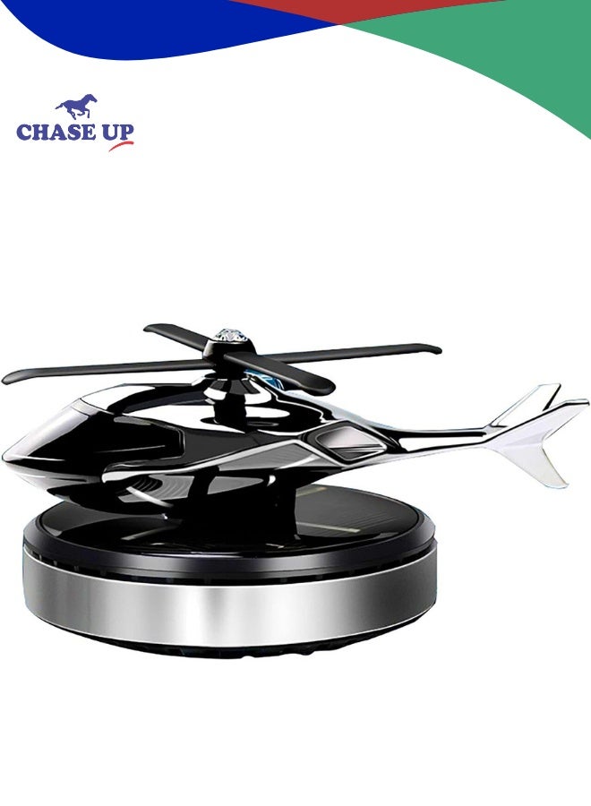 Chase Up Car Air Freshener, Helicopter Solar Energy Rotating Aromatherapy Aviation Al Alloy Diffuser, Interior Decoration Accessories Diffuser for Car and Home (Silver) - Image 1