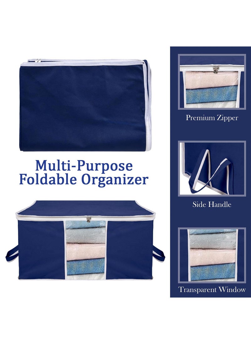 AARON INC AARON INC Blanket Cover Storage Bag Clothes Storage Organizer With Zipper Transparent Window Handle Duvet Cover Underbed Storage Bag Ideal for Comforters and Quilts Blue Pack of 2  - Image 4