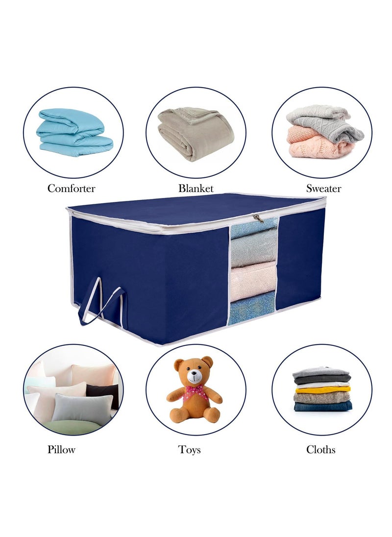 AARON INC AARON INC Blanket Cover Storage Bag Clothes Storage Organizer With Zipper Transparent Window Handle Duvet Cover Underbed Storage Bag Ideal for Comforters and Quilts Blue Pack of 2  - Image 3