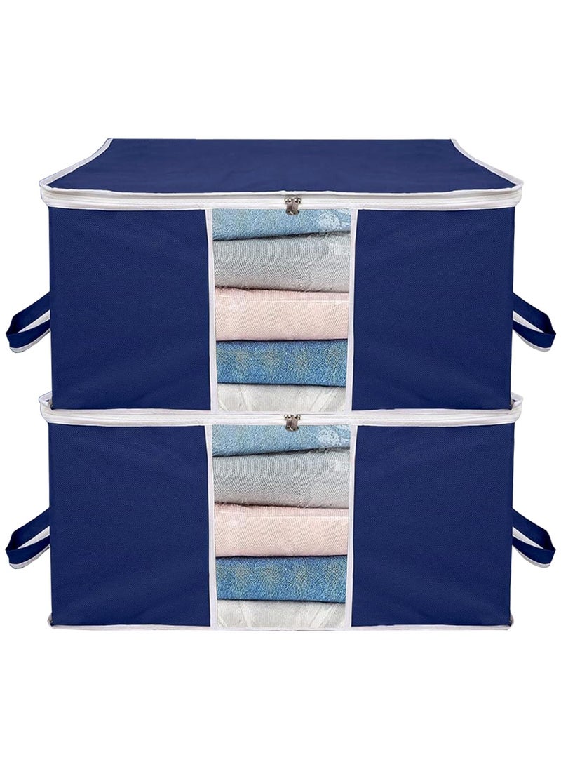 AARON INC AARON INC Blanket Cover Storage Bag Clothes Storage Organizer With Zipper Transparent Window Handle Duvet Cover Underbed Storage Bag Ideal for Comforters and Quilts Blue Pack of 2  - Image 1