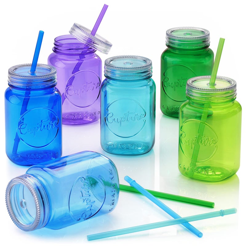 Cupture Cupture Acrylic Mason Jar Tumbler Mugs with Lids  Straws  20 oz 6 Pack Clear