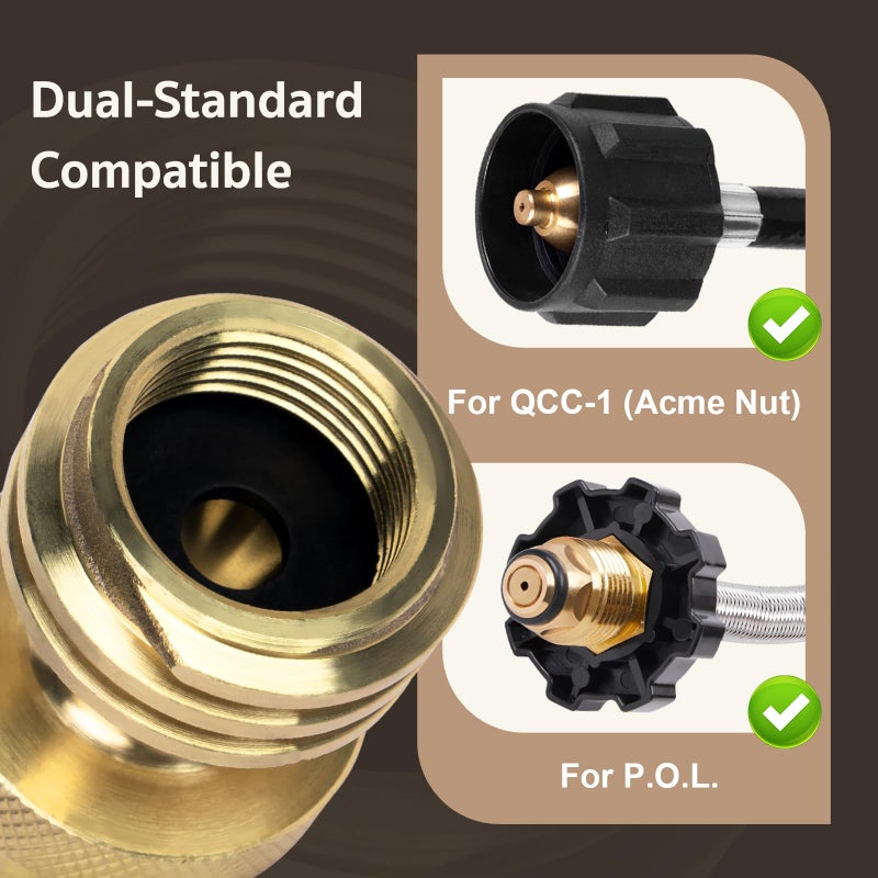 GASPRO 1lb Propane Tank Adapter, 20lb to 1lb Converter, Hook Up Small Propane Tanks When 20lb Ran Out, Solid Brass- 2 Pack - Image 3