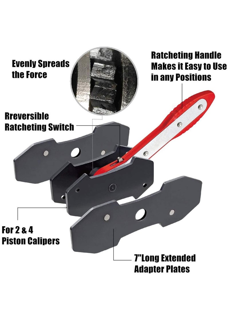 KASTWAVE Brake Caliper Press Tool, 360 Degree Swing Ratchet Expander Wrench Car Wheel Piston Spreader with Extra 2PCS Large Plates for Single Twin Quad Sextuplet Piston Disc Brake Caliper - Image 2