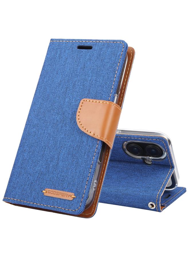 Case For iPhone 16 CANVAS DIARY Fabric Texture Flip Leather Phone Case