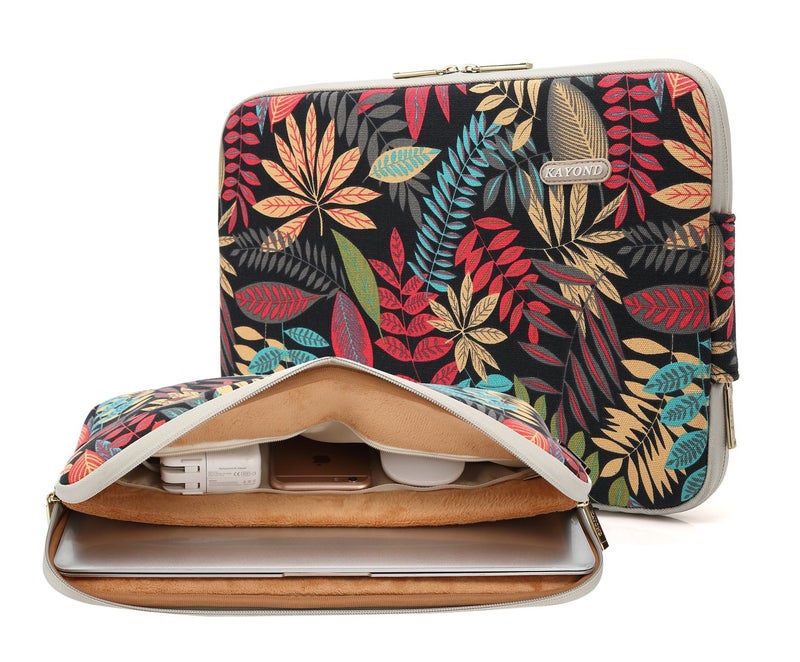 KAYOND Canvas Water-Resistant for 14-14.1 Inch Laptop Sleeve Case Bag (14-14.1 Inches, Forest Series Black) - Image 1