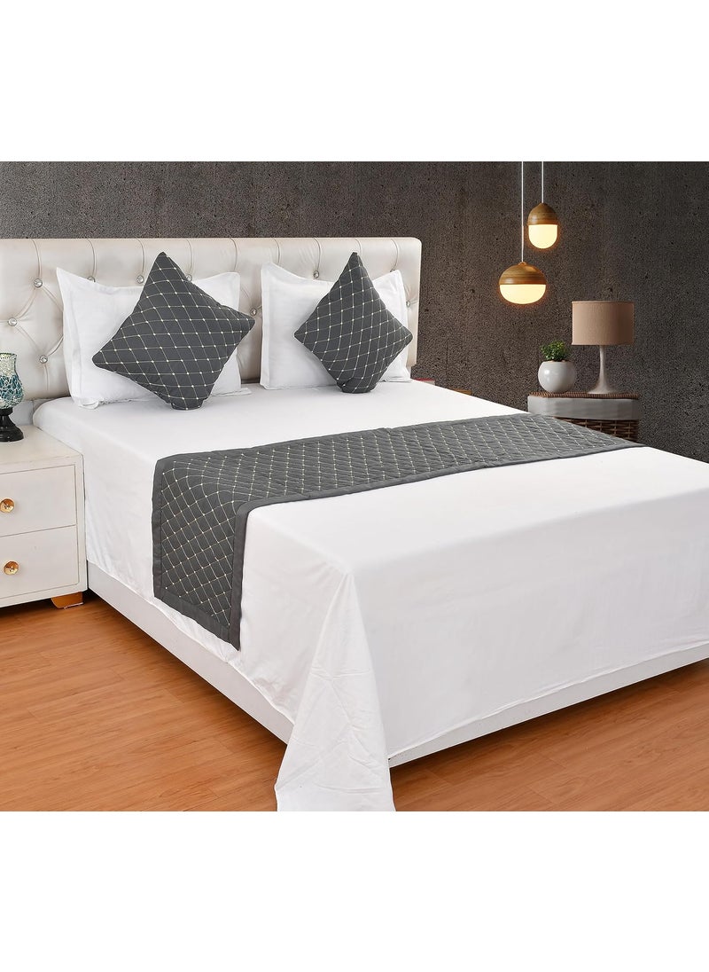 AASHIYANA SAJONA AASHIYANA SAJONA Quilted Double Bed Runner 18x90Inch with Matching Two Cushion Cover 16x16 Inches Perfect for BedroomWedding Room Hotel or Guest Rooms Grey Colour 