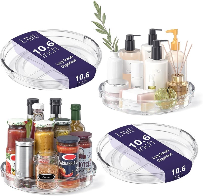 LAMU 4 Pack 10.6in Lazy Susan Organizer, Clear Lazy Susan Turntable for Cabinet, Refrigerator, Table Top, Kitchen, Bathroom, Pantry Organizers and Storage - Image 1