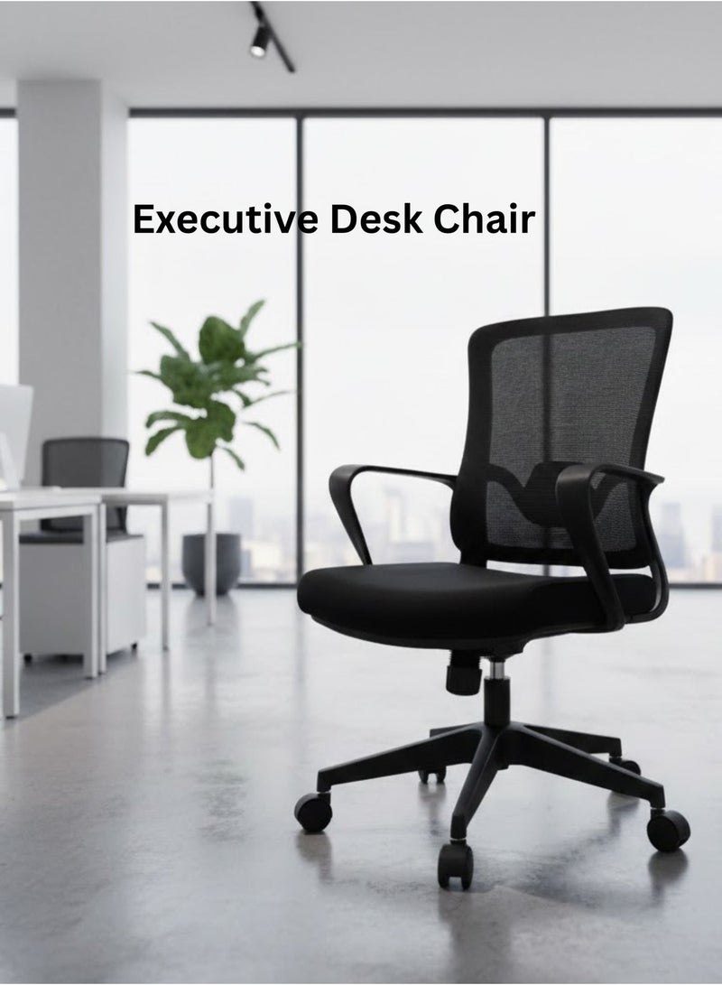FURALUX Ergonomic Mesh Office Chair with Adjustable Lumbar Support, Armrests & Swivel Wheels – Mid Back Executive Desk Chair for Home & Office - Black - Image 2