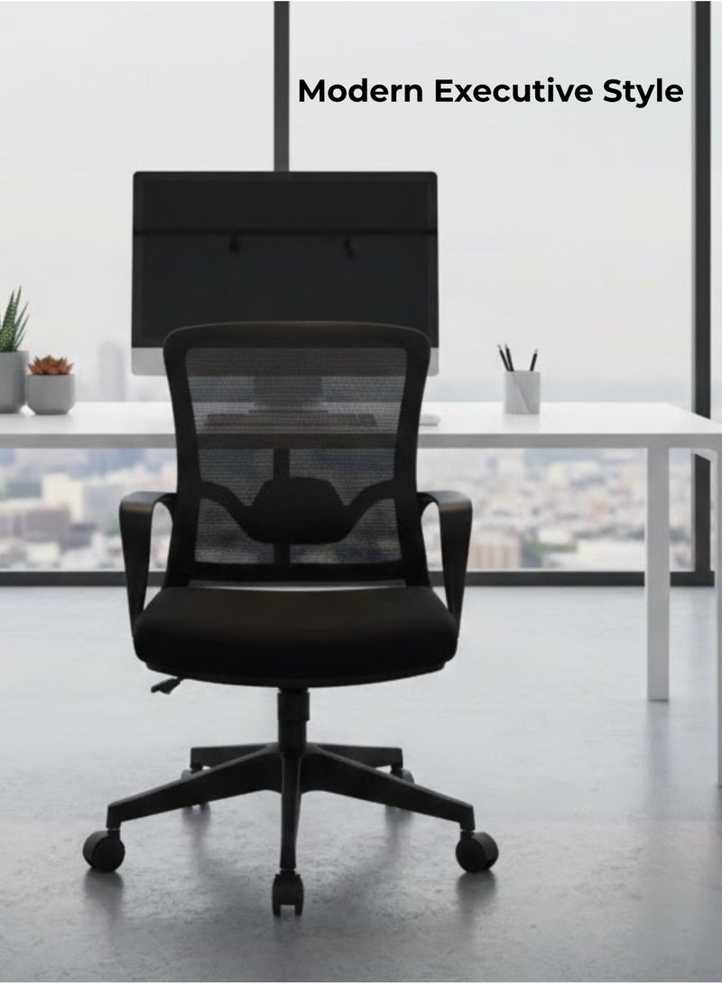 FURALUX Ergonomic Mesh Office Chair with Adjustable Lumbar Support, Armrests & Swivel Wheels – Mid Back Executive Desk Chair for Home & Office - Black - Image 3