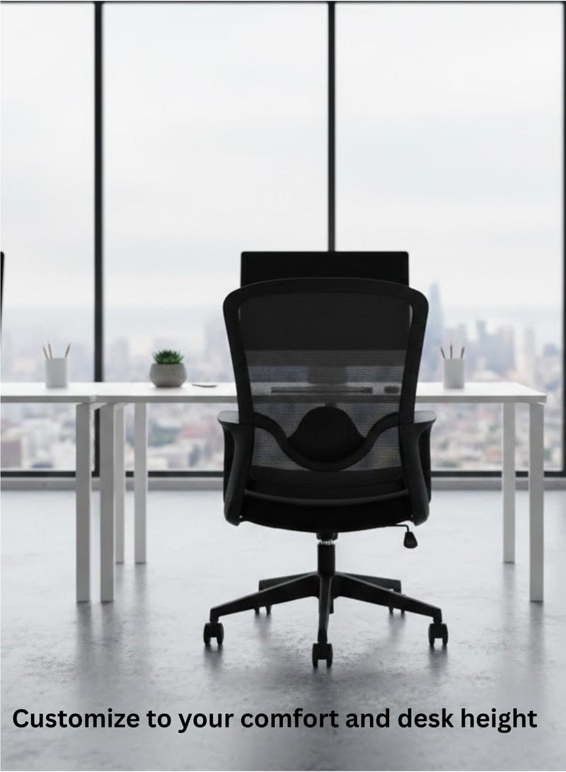 FURALUX Ergonomic Mesh Office Chair with Adjustable Lumbar Support, Armrests & Swivel Wheels – Mid Back Executive Desk Chair for Home & Office - Black - Image 5
