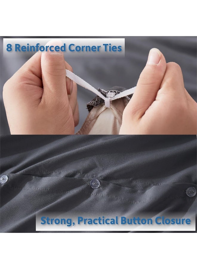 Nestl Nestl Dark Gray Cover Cover Cover Size - Soft Double Brited Cove Cover Cover Cover 3 قطعة مع إغلاق زر 1 غطاء لحاف 90 × 90 بوصة و 2 وسادة  - Image 4