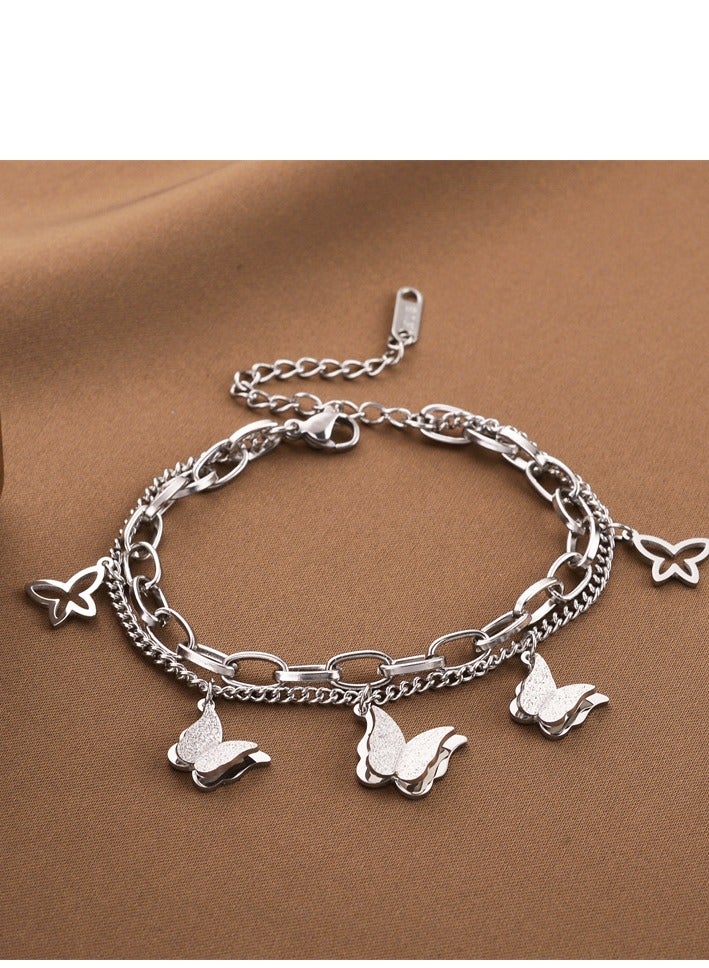 Women's titanium steel electroplating bracelet jewelry suitable for parties, dinners, travel, birthday parties (silver)