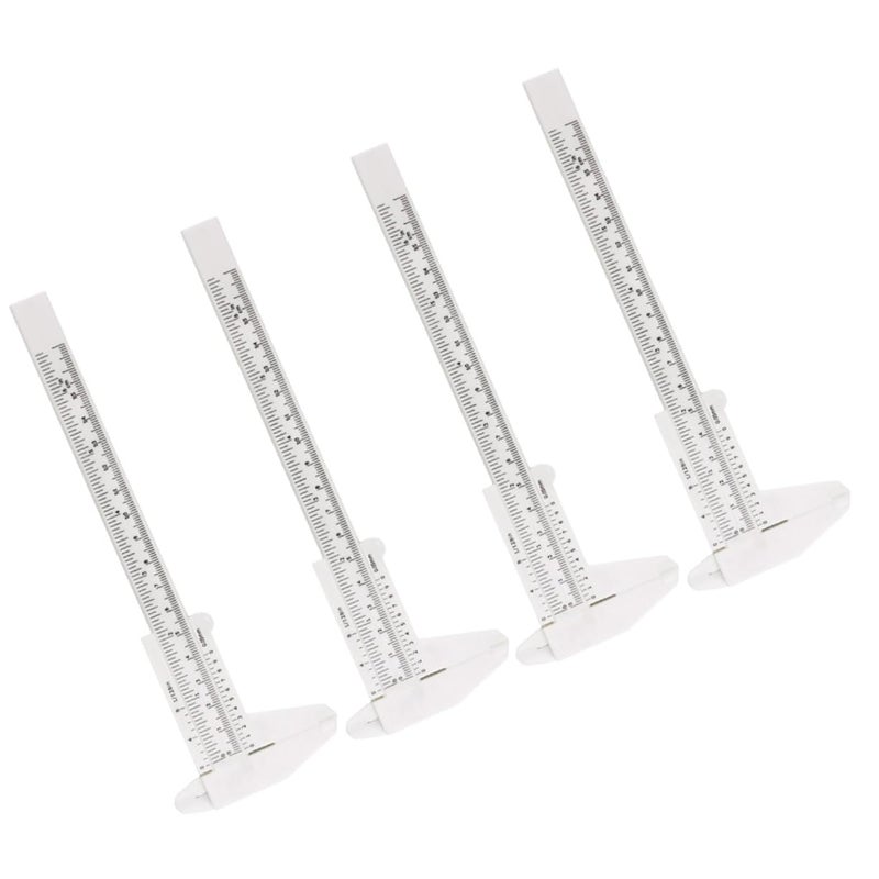 4 قطع ميكرومتر بلاستيكي صغير، مسطرة قياس منزلقة محمولة، أداة قياس بيضاء - Image 2
