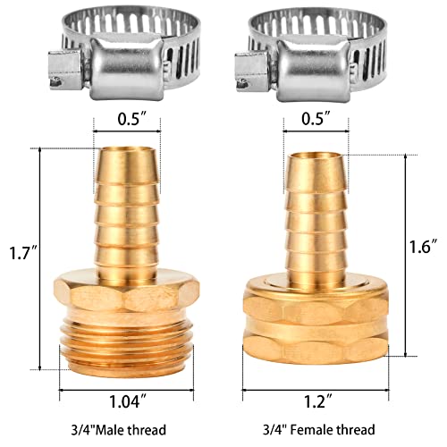 Sanpaint Brass Garden Hose Connector Repair Mender Kit with Stainless Clamp,Fits 1/2" Water Hose Fitting (1/2" Barb x 3/4" GHT) - Image 2