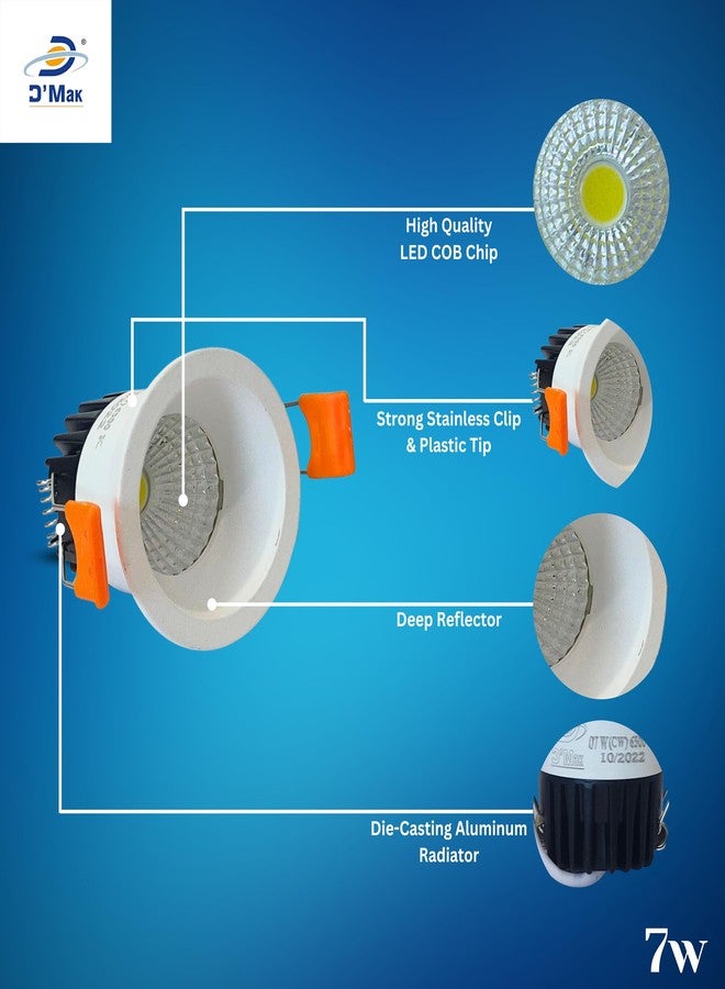 D'Mak 7W White Body LED Deep COB Light | Recessed LED Ceiling Light for Indoor Lighting (Warm White, Pack of 1) - Image 4