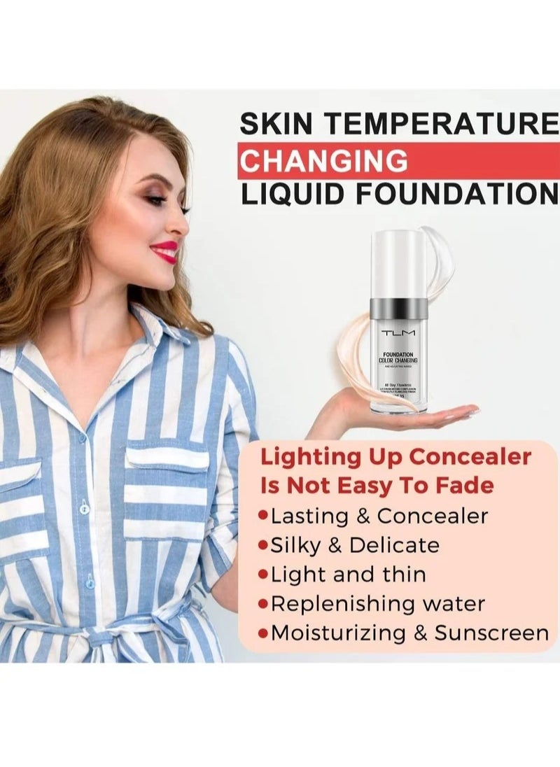 TLM - TLM Colour Changing Foundation for Different Skin Tone, Foundation Makeup Base Nude Face Liquid Full Coverage Concealer, TLM Concealer Cover Cream - Image 1