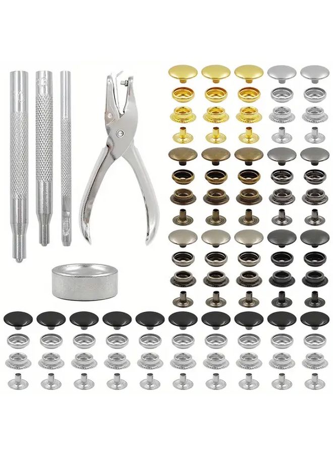 Metal Snaps Fasteners Kit 25 Sets Black 12 5mm With Pliers For Clothing Bag Craft - Image 1