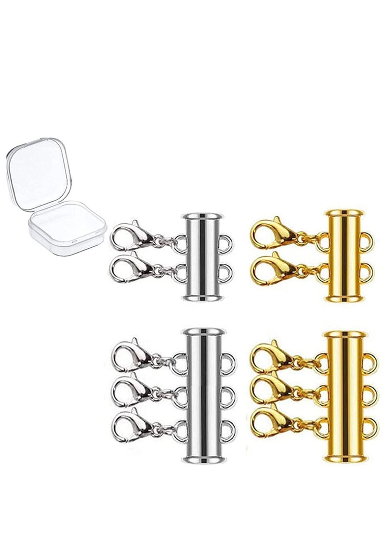 Y&D Clasp Lock 4 Pieces 2 Sizes Slide for Layered Necklace - Gold and Silver Plated Weak Magnetic Tube Connectors Bracelet Jewelry Strands Crafts Spacer - Image 1