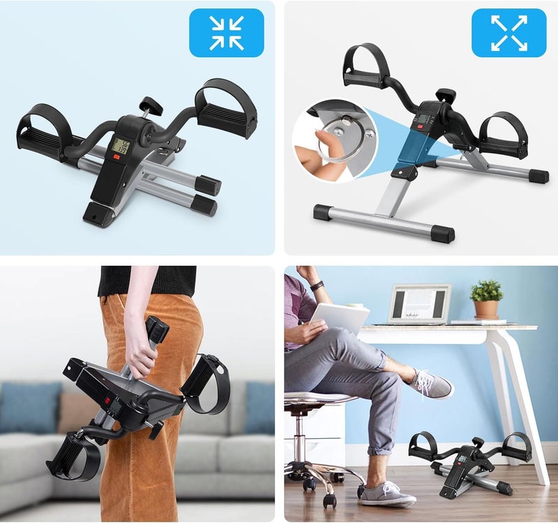 Uten Folding Pedal Exerciser, Under Desk Bike Pedal Exerciser, Mini Under Desk Exercise Bike Foot Hand Cycle Portable, Arm and Leg Exercise Peddler Machine with LCD Monitor - Image 2