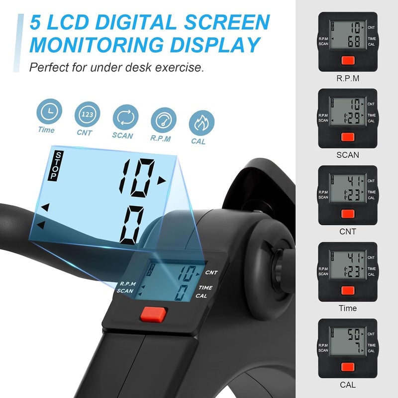 Uten Folding Pedal Exerciser, Under Desk Bike Pedal Exerciser, Mini Under Desk Exercise Bike Foot Hand Cycle Portable, Arm and Leg Exercise Peddler Machine with LCD Monitor - Image 3