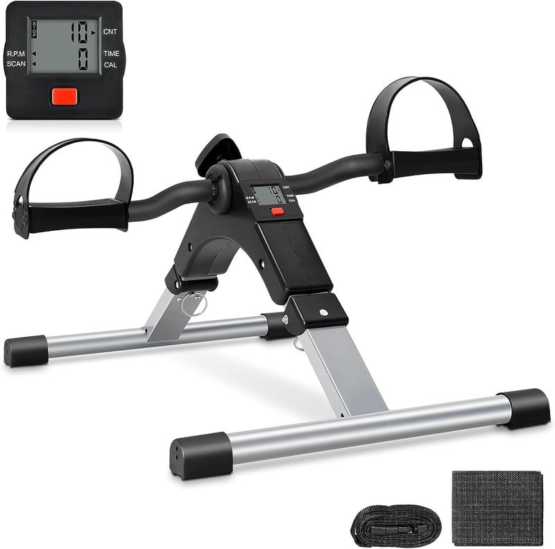 Uten Folding Pedal Exerciser, Under Desk Bike Pedal Exerciser, Mini Under Desk Exercise Bike Foot Hand Cycle Portable, Arm and Leg Exercise Peddler Machine with LCD Monitor - Image 1